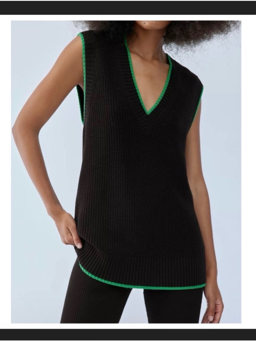 Aritzia Babaton Sherman Sweater Vest Black Green Trim NWOT Extra Yarn